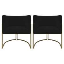 Kit 2 Poltronas Decorativas Reforçadas Para Sala Luna Escritório Consultório Recepção Corino Preto Base de Ferro Champagne