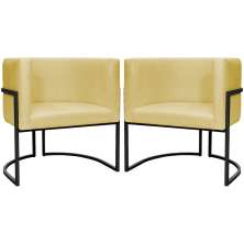 Kit 2 Poltronas Luna Suede AMARELO Base de Ferro PRETA