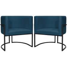 Kit 2 Poltronas Luna Suede AZUL MARINHO Base de Ferro PRETA
