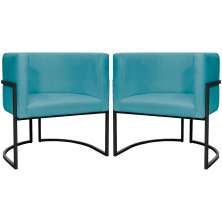 Kit 2 Poltronas Luna Suede AZUL TURQUESA Base de Ferro PRETA