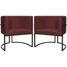 Kit 2 Poltronas Luna Suede BORDÔ Base de Ferro PRETA