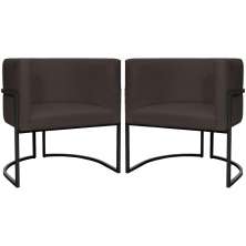 Kit 2 Poltronas Luna Suede MARROM Base de Ferro PRETA
