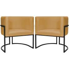 Kit 2 Poltronas Luna Suede MOSTARDA Base de Ferro PRETA