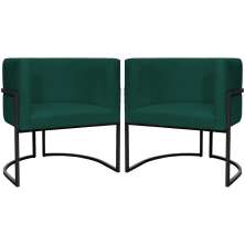Kit 2 Poltronas Luna Suede VERDE Base de Ferro PRETA