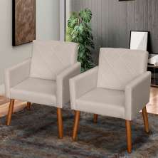 Kit 2 Poltronas Para Sala Decorativas Reforçadas Beatriz Suede Bege Pé Castanho - Clique E Decore