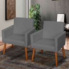 Kit 2 Poltronas Para Sala Decorativas Reforçadas Beatriz Suede Cinza Pé Castanho - Clique E Decore