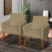 Kit 2 Poltronas Para Sala Decorativas Reforçadas Beatriz Suede Nude Pé Castanho - Clique E Decore