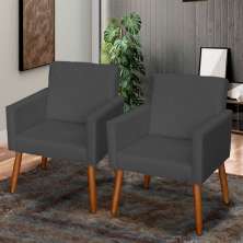 Kit 2 Poltronas Para Sala Decorativas Reforçadas Beatriz Suede Preto Pé Castanho - Clique E Decore