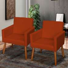 Kit 2 Poltronas Para Sala Decorativas Reforçadas Beatriz Suede Terracota Pé Castanho - Clique E Decore
