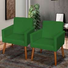 Kit 2 Poltronas Para Sala Decorativas Reforçadas Beatriz Suede Verde Pé Castanho - Clique E Decore