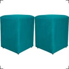 Kit 2 Puff Decorativo Para Sala Recepção Quarto Penteadeira Dado Suede Azul Turquesa
