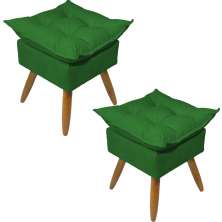 Kit 2 Puff Decorativo Para Sala, Penteadeira, Manicure Alice Suede Verde Pé Castanho - Clique E Decore