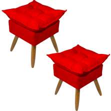Kit 2 Puff Decorativo Para Sala, Penteadeira, Manicure Alice Suede Vermelho Pé Castanho - Clique E Decore