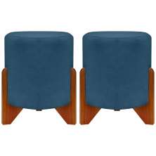 Kit 2 Puff Decorativo Redondo Confortável Para Sala Penteadeira Eloah Suede Azul Marinho