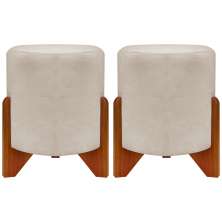 Kit 2 Puff Decorativo Redondo Confortável Para Sala Penteadeira Eloah Suede Bege