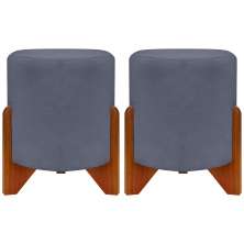 Kit 2 Puff Decorativo Redondo Confortável Para Sala Penteadeira Eloah Suede Cinza