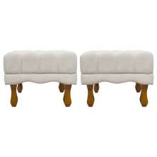 Kit 2 Puff Decorativo Retangular Para Sala Quarto Penteadeira Duque Luxo Bouclé Capitonê Bege
