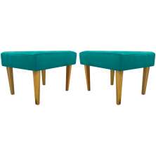 Kit 2 Puff Decorativos Charme Para Sala, Quarto, Recepção Suede Azul Turquesa Pé Castanho - Clique E Decore
