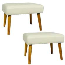 Kit 2 Puff Decorativos Charme Para Sala, Quarto, Recepção Suede Bege Pé Castanho - Clique E Decore