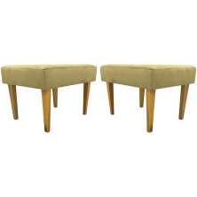 Kit 2 Puff Decorativos Charme Para Sala, Quarto, Recepção Suede Nude Pé Castanho - Clique E Decore