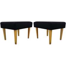 Kit 2 Puff Decorativos Charme Para Sala, Quarto, Recepção Suede Preto Pé Castanho - Clique E Decore