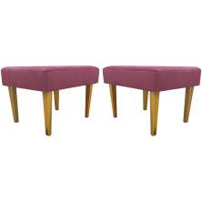 Kit 2 Puff Decorativos Charme Para Sala, Quarto, Recepção Suede Rosé Pé Castanho - Clique E Decore