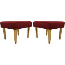 Kit 2 Puff Decorativos Charme Para Sala, Quarto, Recepção Suede Vermelho Pé Castanho - Clique E Decore
