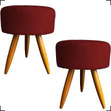 Kit 2 Puff Decorativos Para Sala, Quarto, Manicure Redondo Suede Bordo Pé Castanho - Clique E Decore