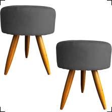 Kit 2 Puff Decorativos Para Sala, Quarto, Manicure Redondo Suede Cinza Pé Castanho - Clique E Decore