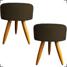 Kit 2 Puff Decorativos Para Sala, Quarto, Manicure Redondo Suede Marrom Pé Castanho - Clique E Decore