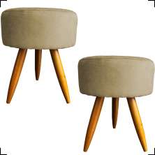 Kit 2 Puff Decorativos Para Sala, Quarto, Manicure Redondo Suede Nude Pé Castanho - Clique E Decore