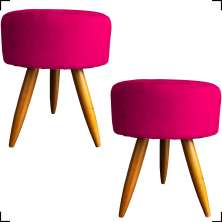 Kit 2 Puff Decorativos Para Sala, Quarto, Manicure Redondo Suede Pink Pé Castanho - Clique E Decore