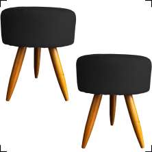 Kit 2 Puff Decorativos Para Sala, Quarto, Manicure Redondo Suede Preto Pé Castanho - Clique E Decore