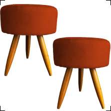 Kit 2 Puff Decorativos Para Sala, Quarto, Manicure Redondo Suede Terracota Pé Castanho - Clique E Decore