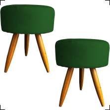Kit 2 Puff Decorativos Para Sala, Quarto, Manicure Redondo Suede Verde Pé Castanho - Clique E Decore