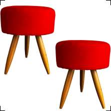Kit 2 Puff Decorativos Para Sala, Quarto, Manicure Redondo Suede Vermelho Pé Castanho - Clique E Decore