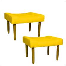 Kit 2 Puff Decorativos Para Sala, Quarto, Penteadeira Requinte Suede Amarelo Pé Castanho - Clique E Decore