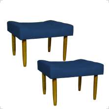 Kit 2 Puff Decorativos Para Sala, Quarto, Penteadeira Requinte Suede Azul Marinho Pé Castanho - Clique E Decore