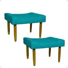 Kit 2 Puff Decorativos Para Sala, Quarto, Penteadeira Requinte Suede Azul Turquesa Pé Castanho - Clique E Decore