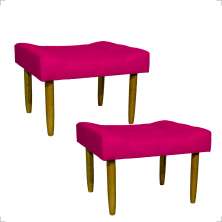Kit 2 Puff Decorativos Para Sala, Quarto, Penteadeira Requinte Suede Pink Pé Castanho - Clique E Decore