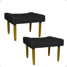 Kit 2 Puff Decorativos Para Sala, Quarto, Penteadeira Requinte Suede Preto Pé Castanho - Clique E Decore