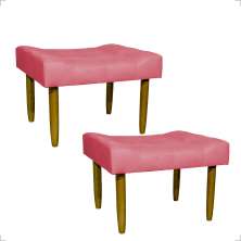 Kit 2 Puff Decorativos Para Sala, Quarto, Penteadeira Requinte Suede Rosé Pé Castanho - Clique E Decore