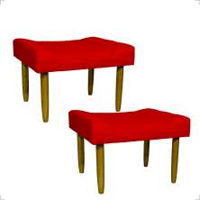 Kit 2 Puff Decorativos Para Sala, Quarto, Penteadeira Requinte Suede Vermelho Pé Castanho - Clique E Decore