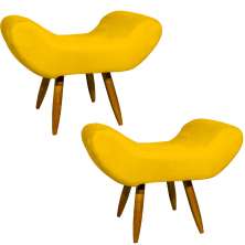 Kit 2 Puff Para Sala, Quarto E Escritório Decorativo Emilia Suede Amarelo Pé Castanho - Clique E Decorekit 2