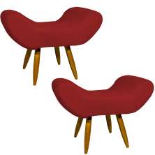 Kit 2 Puff Para Sala, Quarto E Escritório Decorativo Emilia Suede Bordo Pé Castanho - Clique E Decore