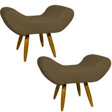Kit 2 Puff Para Sala, Quarto E Escritório Decorativo Emilia Suede Marro Pé Castanho - Clique E Decore