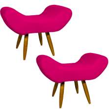 Kit 2 Puff Para Sala, Quarto E Escritório Decorativo Emilia Suede Pink Pé Castanho - Clique E Decore