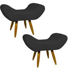Kit 2 Puff Para Sala, Quarto E Escritório Decorativo Emilia Suede Preto Pé Castanho - Clique E Decore