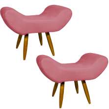 Kit 2 Puff Para Sala, Quarto E Escritório Decorativo Emilia Suede Rosé Pé Castanho - Clique E Decore