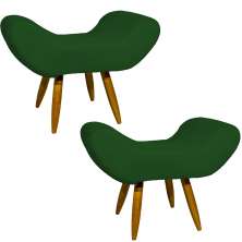 Kit 2 Puff Para Sala, Quarto E Escritório Decorativo Emilia Suede Verde Pé Castanho - Clique E Decore